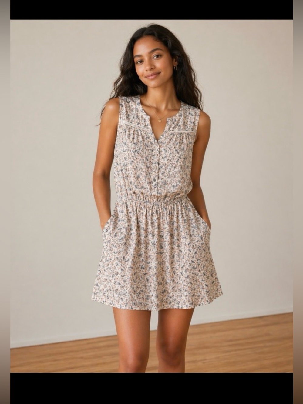 Abercrombie & Fitch Floral Spring Dress Cinched Waist Sleeveless Sz XS